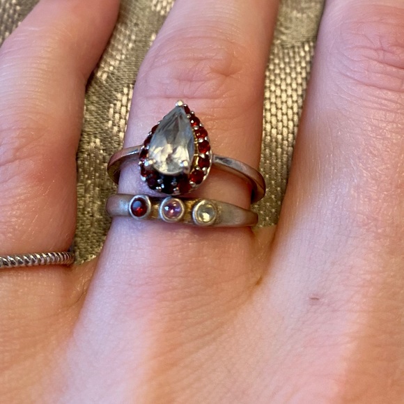 *Sold* Pear Shaped Garnet Halo Aquamarine Ring - Picture 4 of 8
